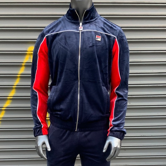 Men's Fila Navy Red Velour Track Jacket - Picture 6 of 6